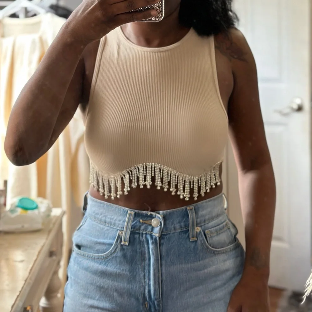 Zara Ribbed Rhinestones Croptop - Picture 4 of 9